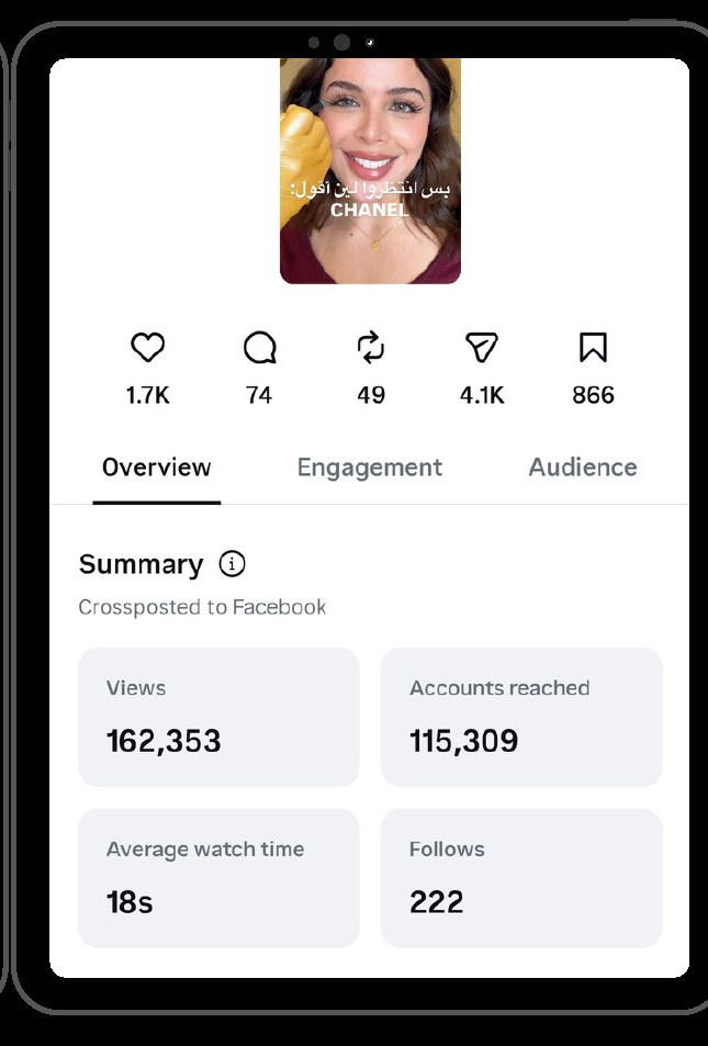Instagram insights on a tablet, profile reach results